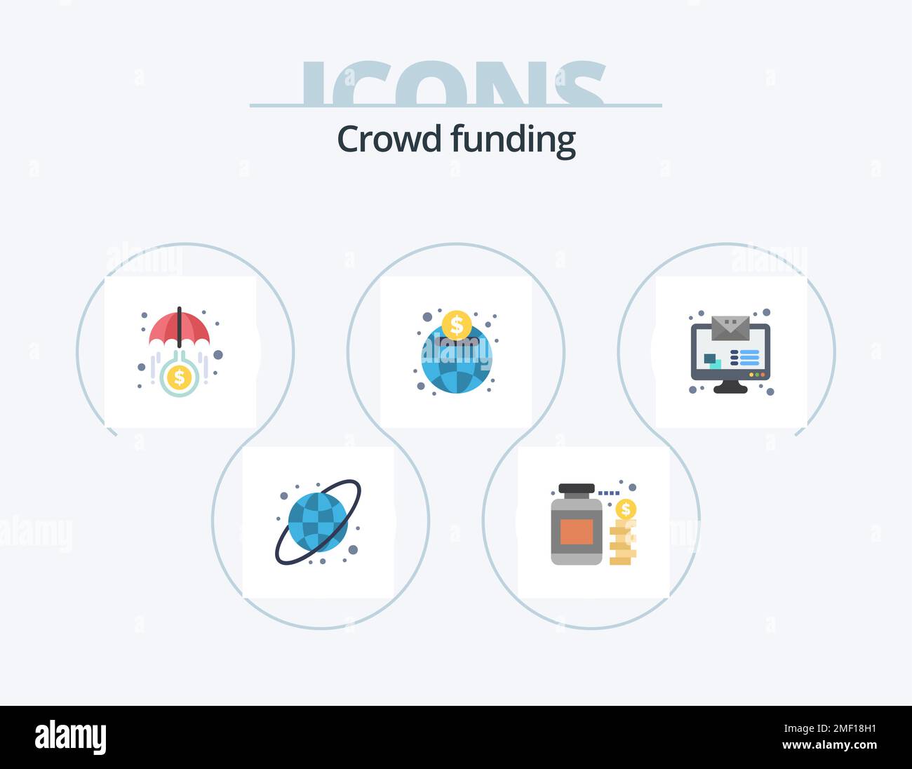 Crowdfunding Flat Icon Pack 5 Icon Design. monitorare l'e-mail. imac. crescita. finanza. globale Illustrazione Vettoriale