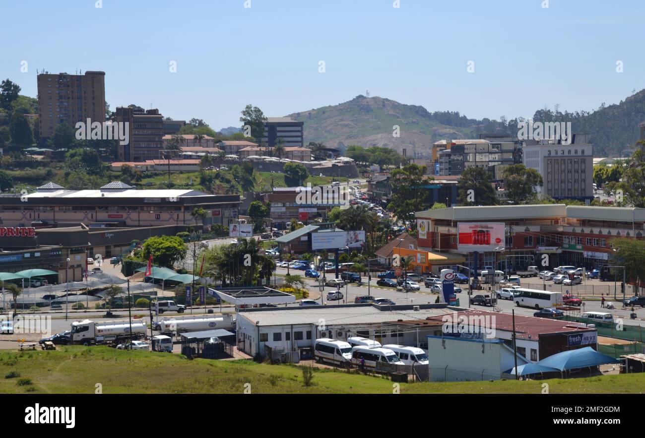 Vista grandangolare della capitale Mbabane nel paese sudafricano di Eswatini precedentemente conosciuto come il Regno dello Swaziland Foto Stock