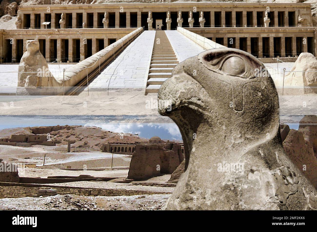 Il tempio mortuario della regina Hatshepsut a Deir el-Bahri (Egitto) è uno dei templi egiziani più impressionanti e ben conservati. Foto Stock