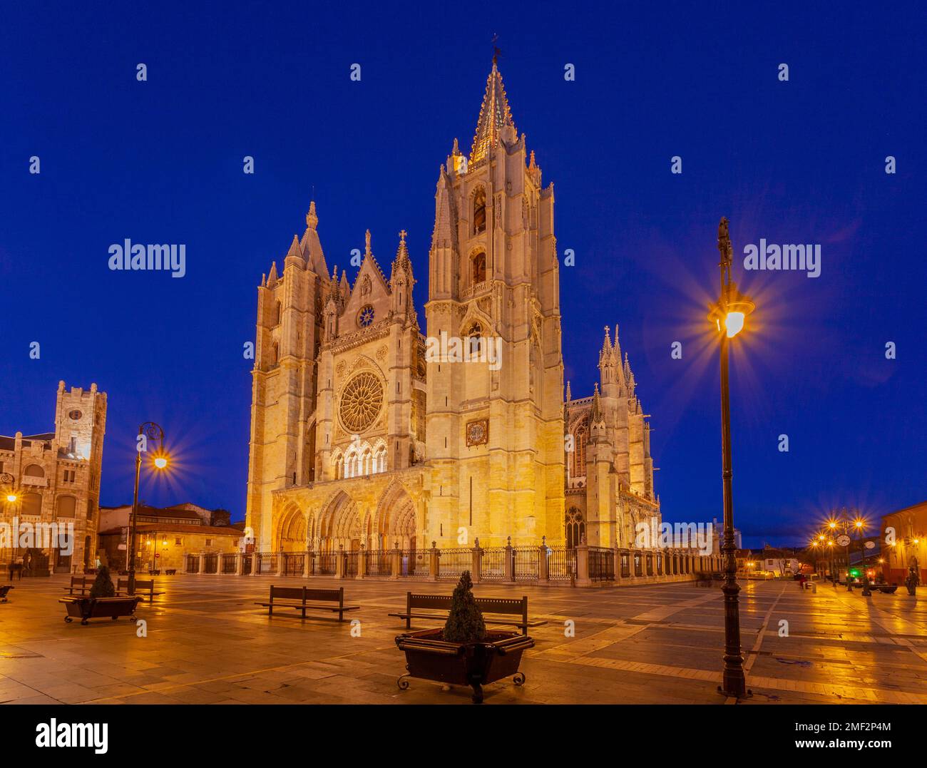 Cattedrale gotica di Leon. Castilla y Leon, Spagna. Foto Stock