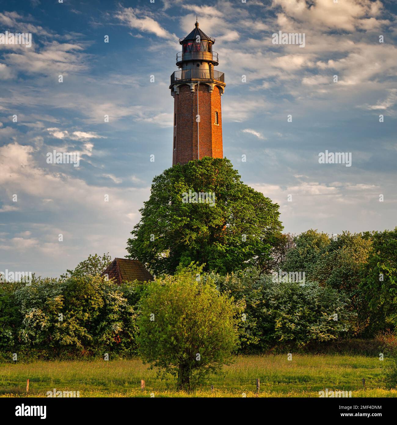 Una splendida vista sul faro di Neuland, nello stato nord tedesco dello Schleswig-Holstein, sulla costa del Mar Baltico Foto Stock