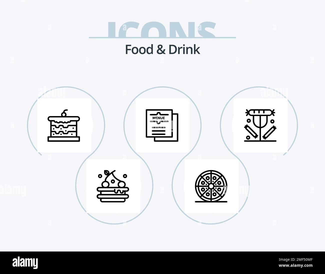 Cibo e bevande linea Icon Pack 5 Icon Design. bere. crostata. cibo. bere Illustrazione Vettoriale