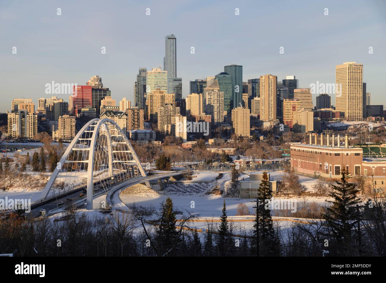 Downtown Edmonton, Alberta Skyline in inverno Foto Stock