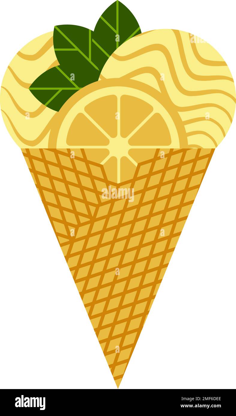 Due palle di gelato alla menta arancione in un cono. Elemento per alimenti congelati. Illustrazione Vettoriale