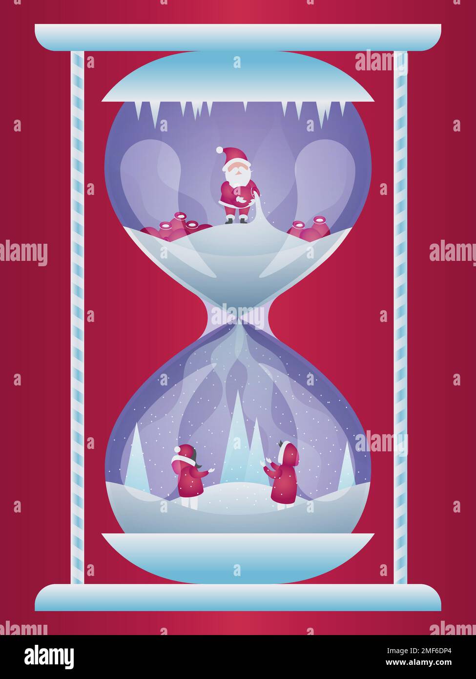 Clessidra invernale con Babbo Natale e bambini all'interno. Caduta di neve  Immagine e Vettoriale - Alamy