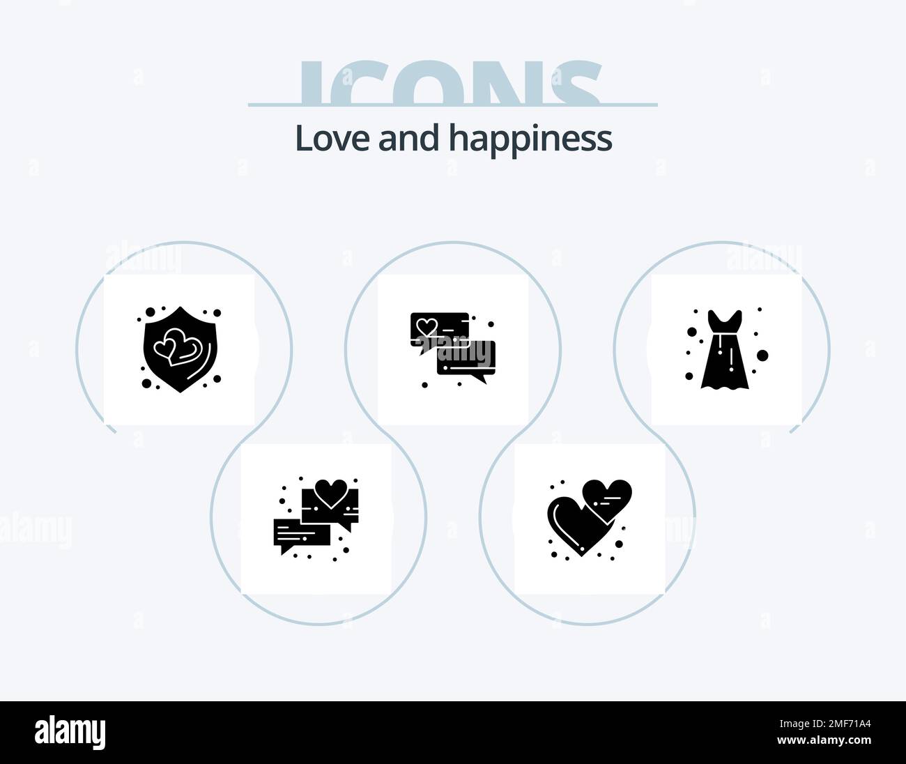 Love Glyph Icon Pack 5 Icon Design. . frock. amore. blusa frock. messaggio d'amore Illustrazione Vettoriale