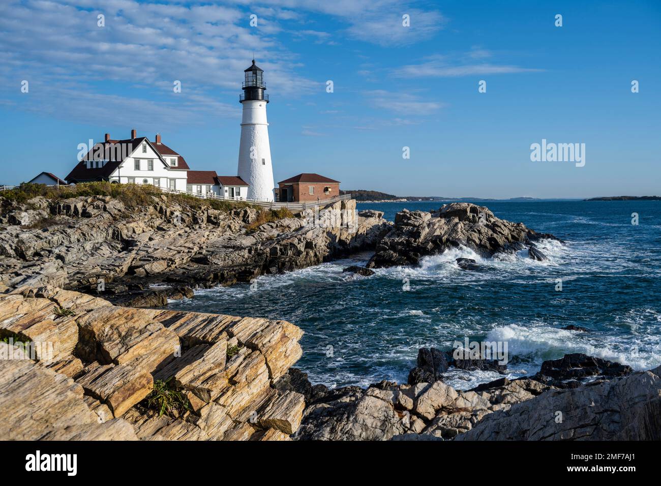 Portland Head Light a Cape Elizabeth e Fort Williams Park nel Maine Foto Stock