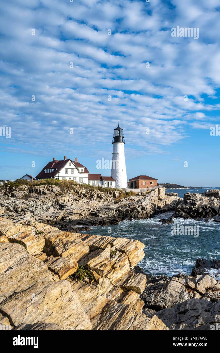 Portland Head Light a Cape Elizabeth e Fort Williams Park nel Maine Foto Stock