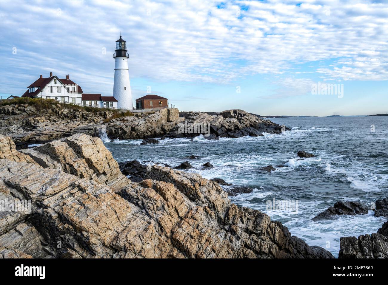 Portland Head Light a Cape Elizabeth e Fort Williams Park nel Maine Foto Stock