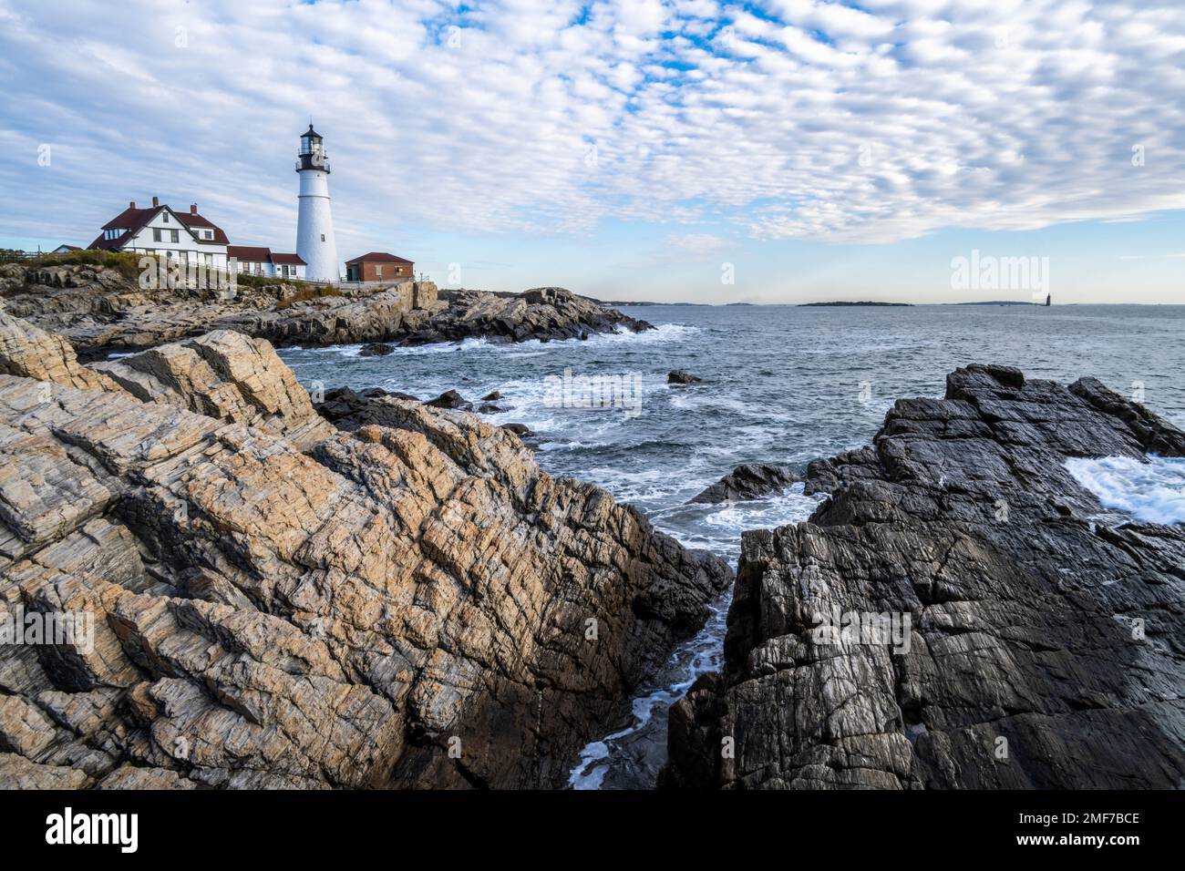 Portland Head Light a Cape Elizabeth e Fort Williams Park nel Maine Foto Stock