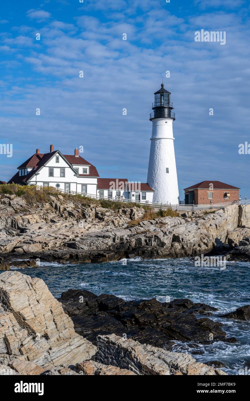 Portland Head Light a Cape Elizabeth e Fort Williams Park nel Maine Foto Stock