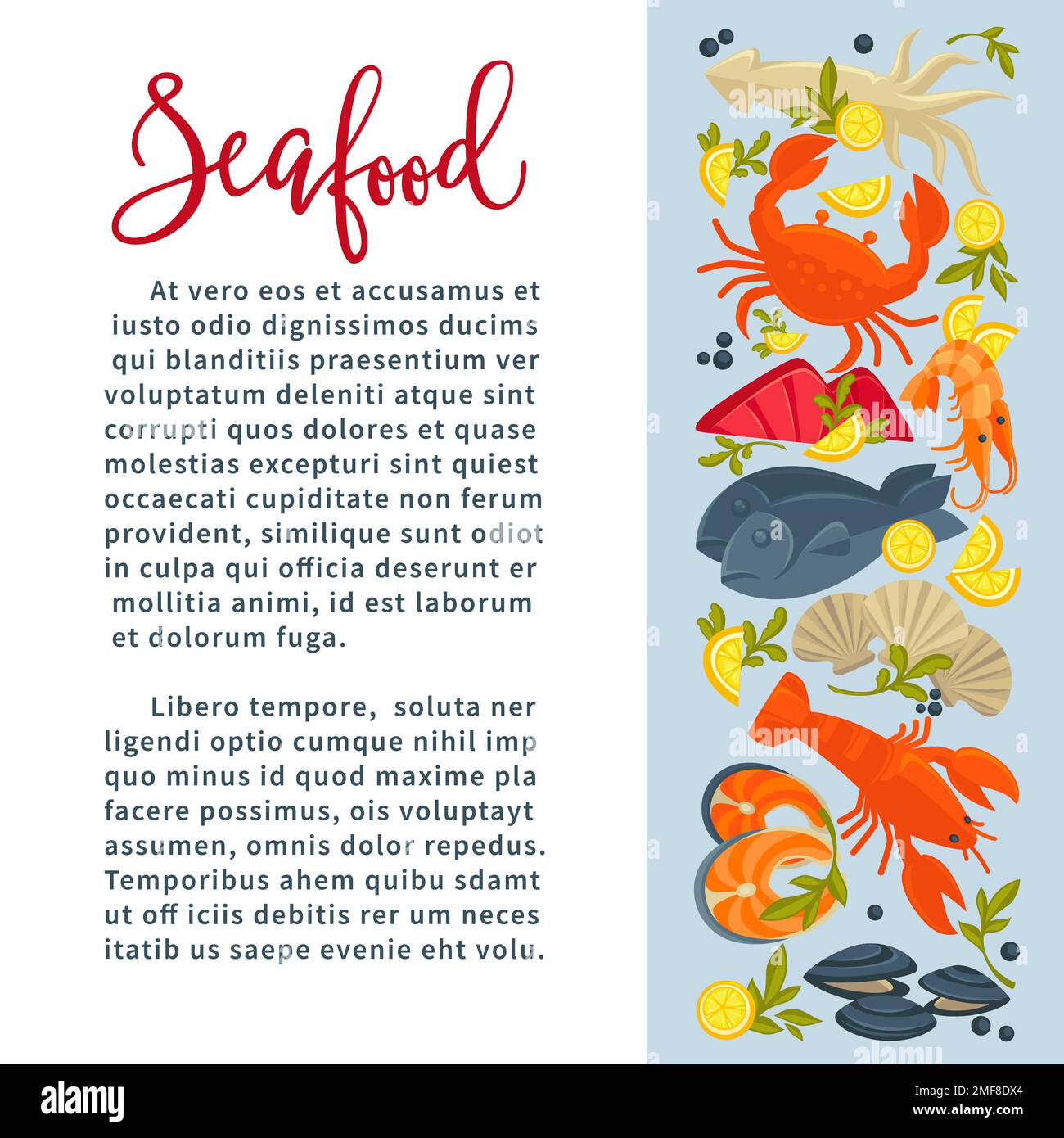 Pesce di mare e animali subacquei ristorante menu granchio e aragosta Illustrazione Vettoriale