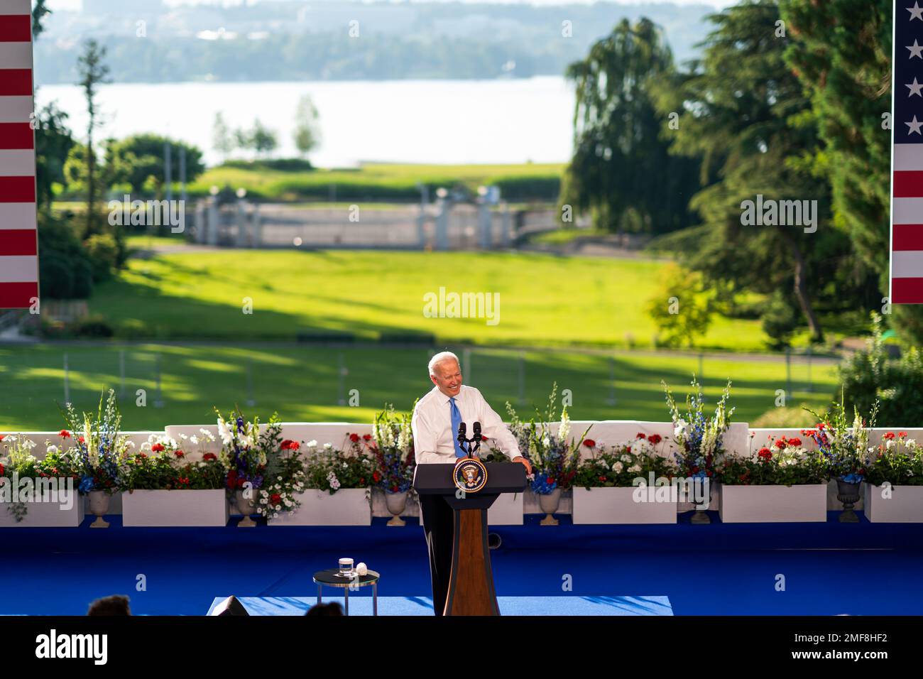 Reportage: Il presidente Joe Biden esprime le sue osservazioni in occasione di una conferenza stampa, mercoledì 16 giugno 2021, presso l'Hôtel du Parc des Eaux-Vines di Ginevra Foto Stock