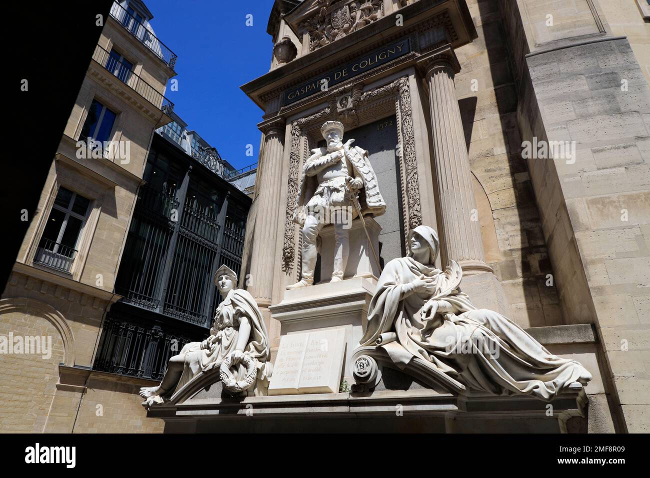 Monument de l'Amiral Gaspard de Coligny, Parigi, Francia Foto Stock