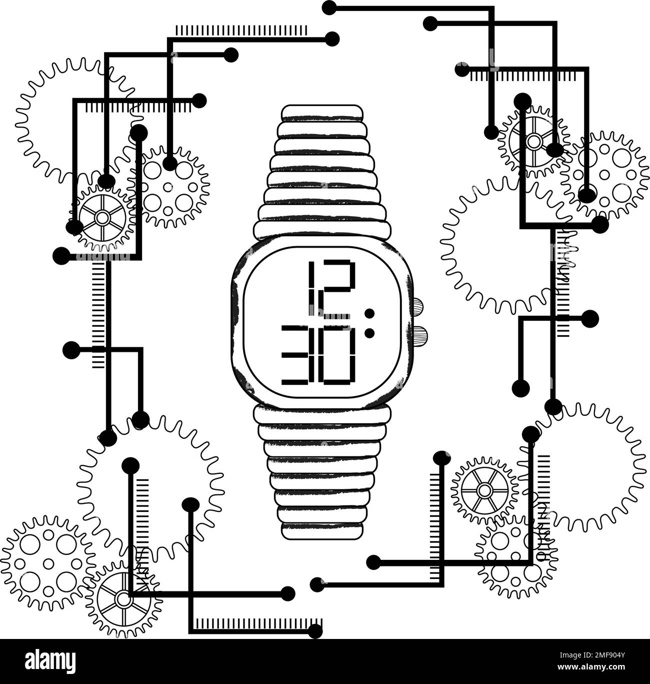 Orologio - impostazione dell'ora in bianco e nero Illustrazione Vettoriale