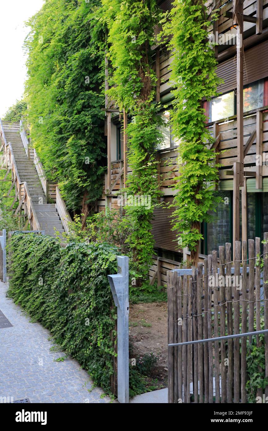 Villa des vignoles, Eden Bio un progetto di edilizia pubblica sostenibile realizzato dall'architetto francese Edouard Francois nel 20eme° arrondissement. Parigi Francia Foto Stock