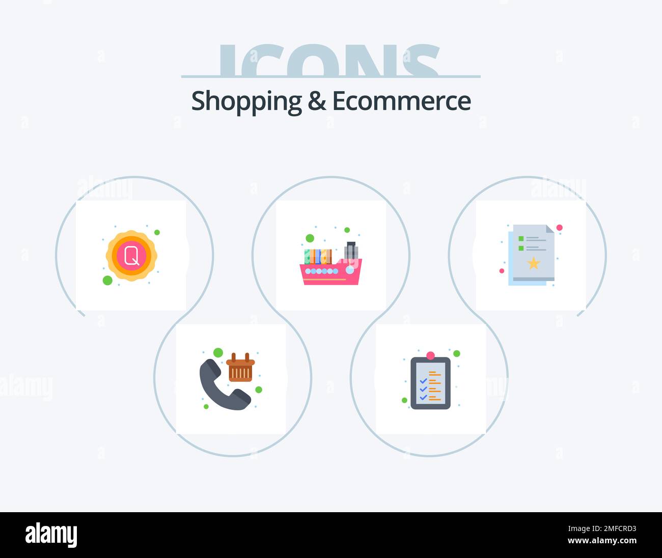 Shopping ed Ecommerce Flat Icon Pack 5 Icon Design. tempo. mare. spedizione. acceso. tag Illustrazione Vettoriale