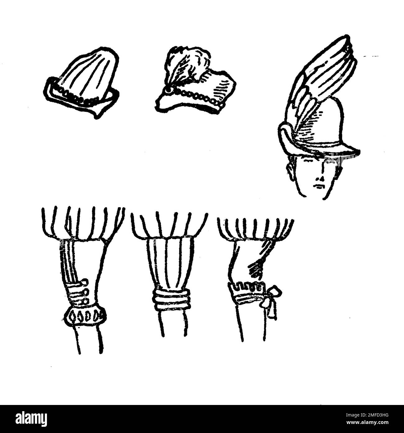 Costumi da uomo durante il regno della regina Elisabetta dal libro ' costume inglese ' di Dion Clayton Caltrop, 1878-1937 Data di pubblicazione 1907 Editore London, A. & C. Black Foto Stock