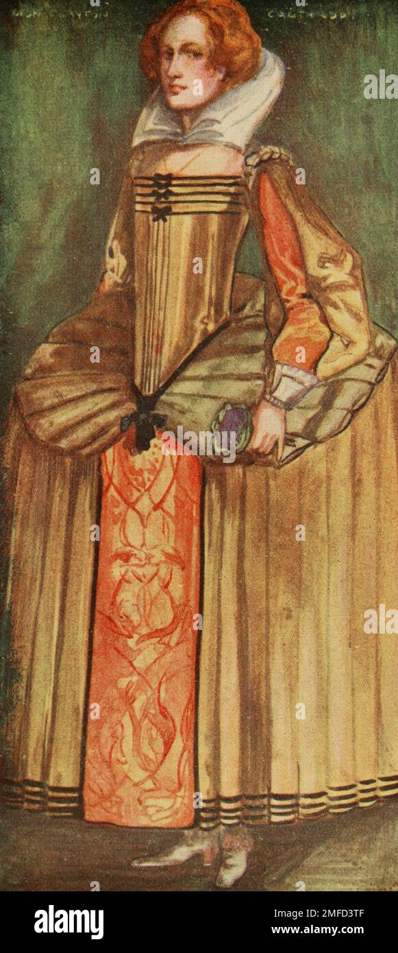 A Woman of the Time of Queen Elizabeth (1558 - 1603) dal libro ' English Costume ' di Dion Clayton Calthrop, 1878-1937 Data di pubblicazione 1907 Editore London, A. & C. Black Foto Stock