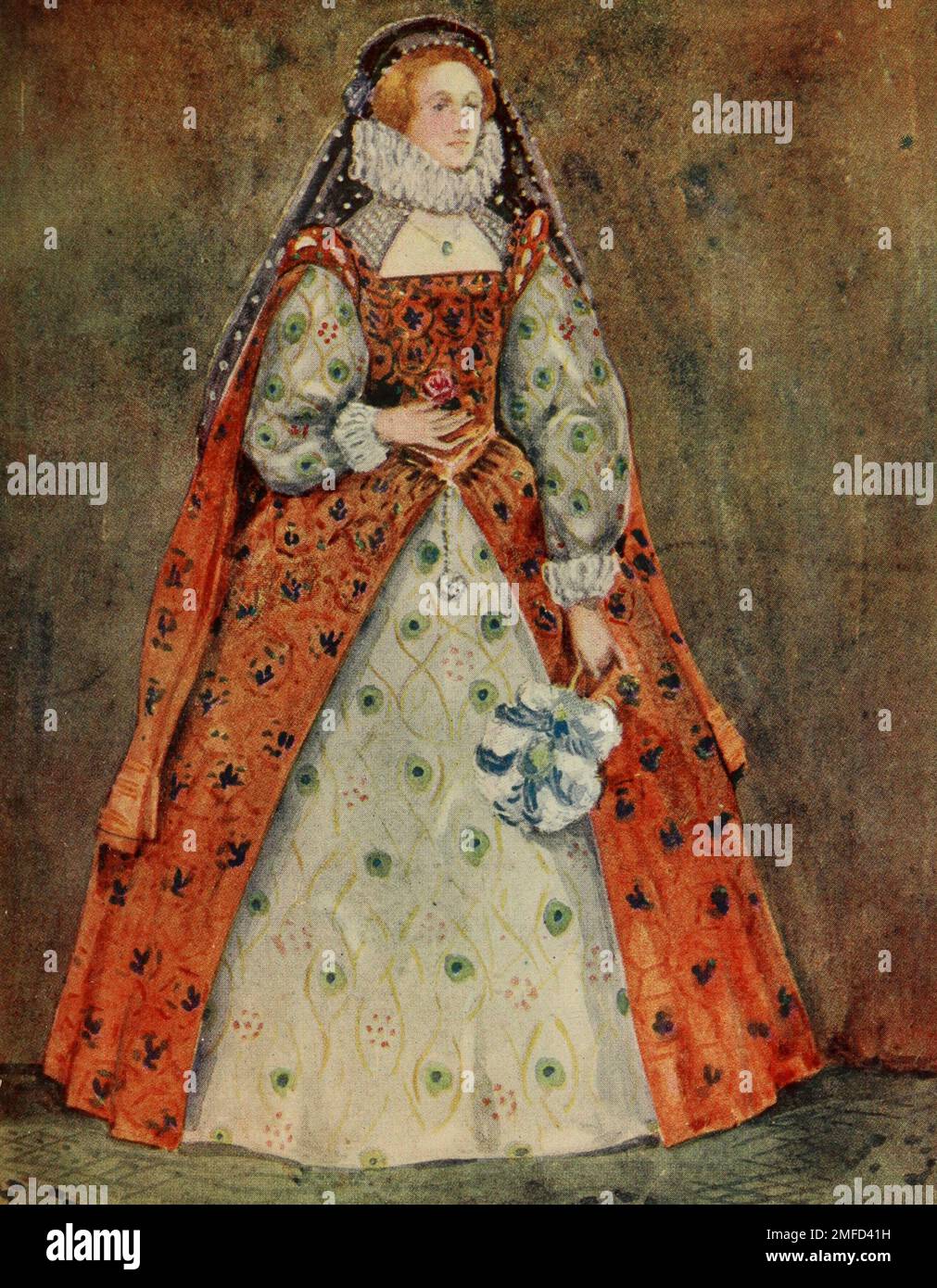 A Woman of the Time of Queen Elizabeth (1558 - 1603) dal libro ' English Costume ' di Dion Clayton Calthrop, 1878-1937 Data di pubblicazione 1907 Editore London, A. & C. Black Foto Stock