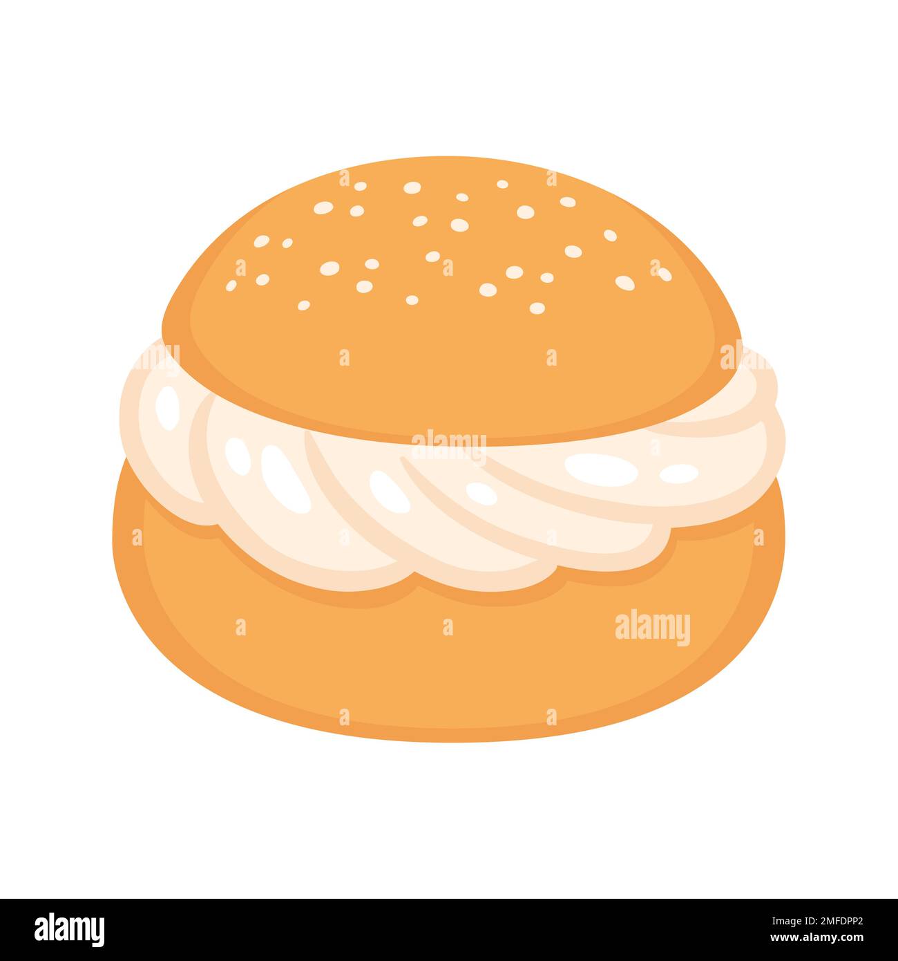 Semla, tradizionale dolce scandinavo. Pasta Choux con ripieno di panna montata. Illustrazione vettoriale. Illustrazione Vettoriale