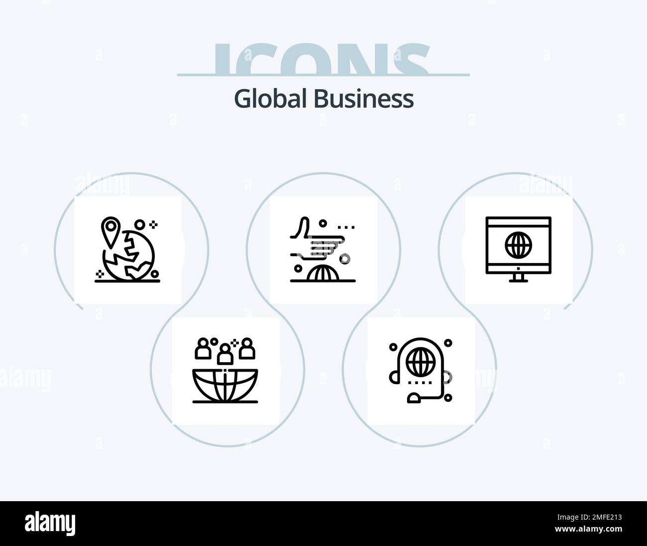 Global Business Line Icon Pack 5 Icon Design. forum. comunicazione. mano. investimento. finanza Illustrazione Vettoriale