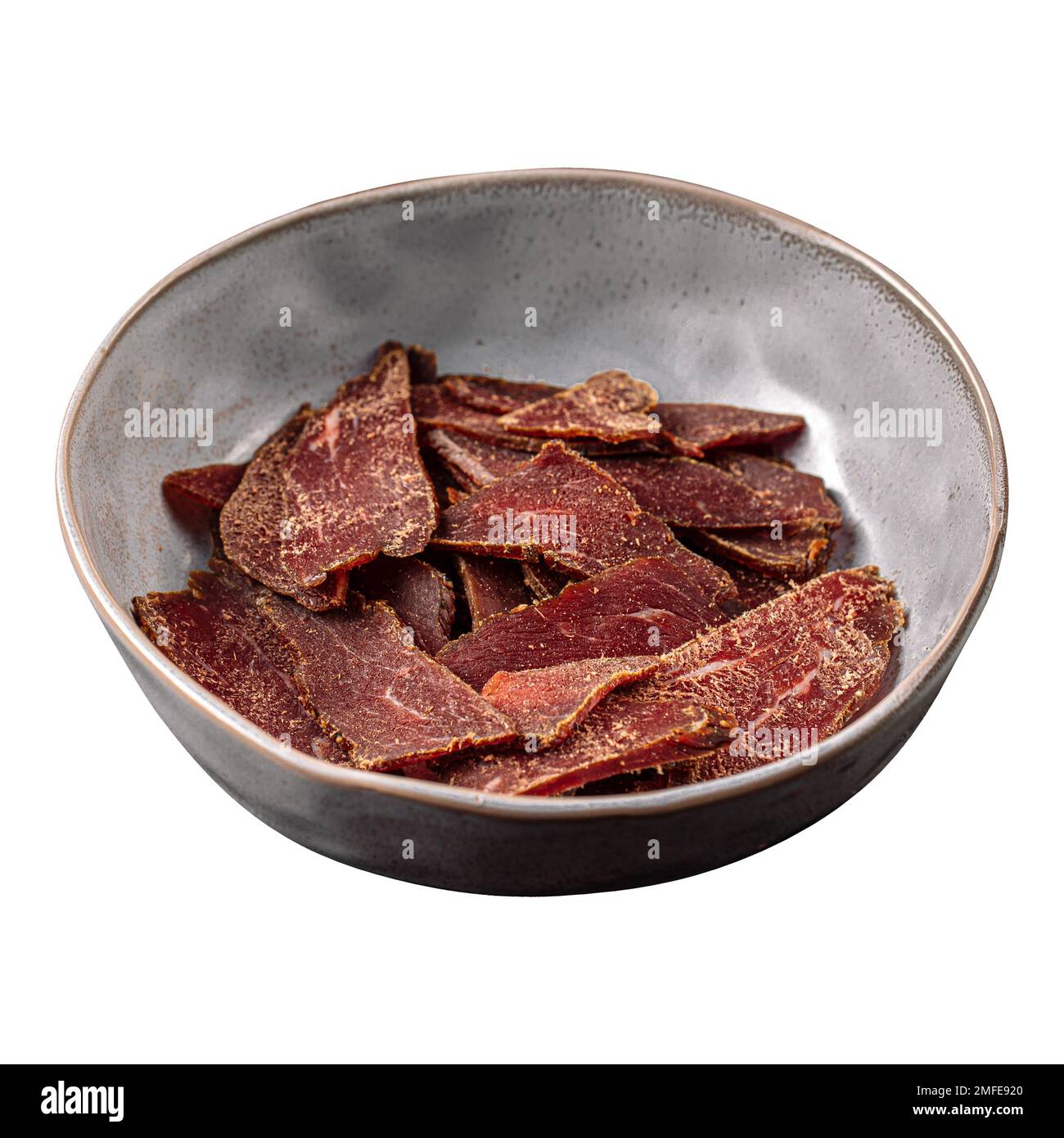 Porzione isolata di antipasto di carne di cavallo secco Foto Stock