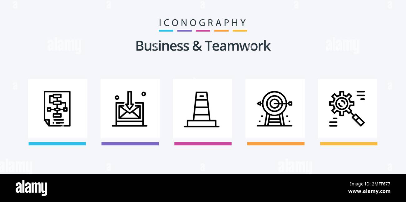 Business and Teamwork Line 5 Icon Pack, tecnologia inclusa. globale. business. finanza e business. Icone creative Design Illustrazione Vettoriale