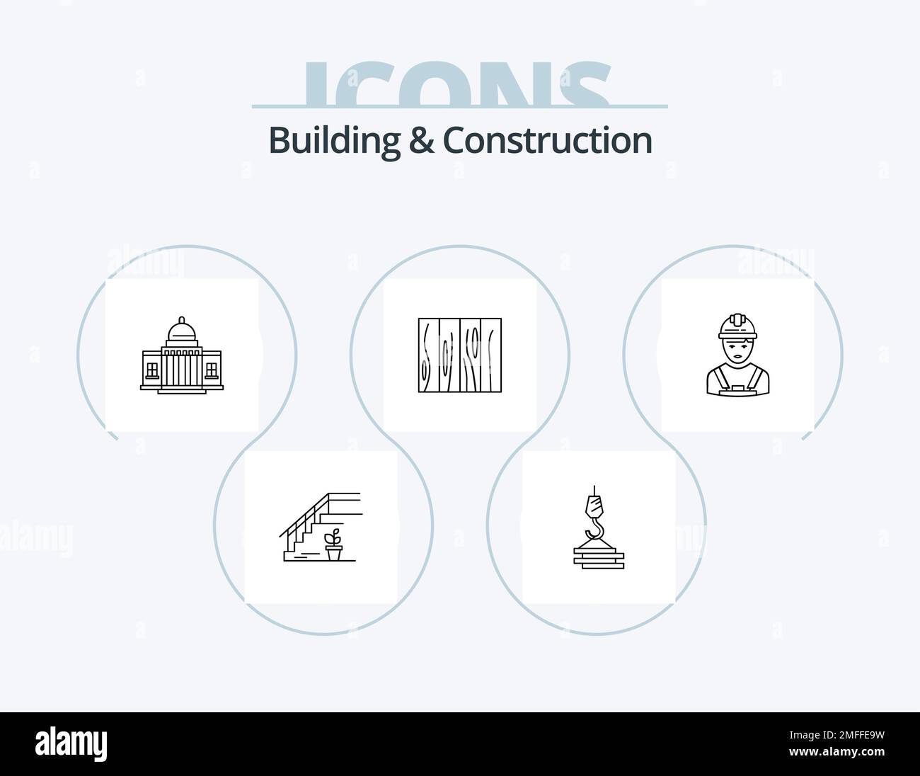 Costruzione e costruzione linea Icon Pack 5 Icon Design. costruire. avvertenza. colore. stop. strada Illustrazione Vettoriale