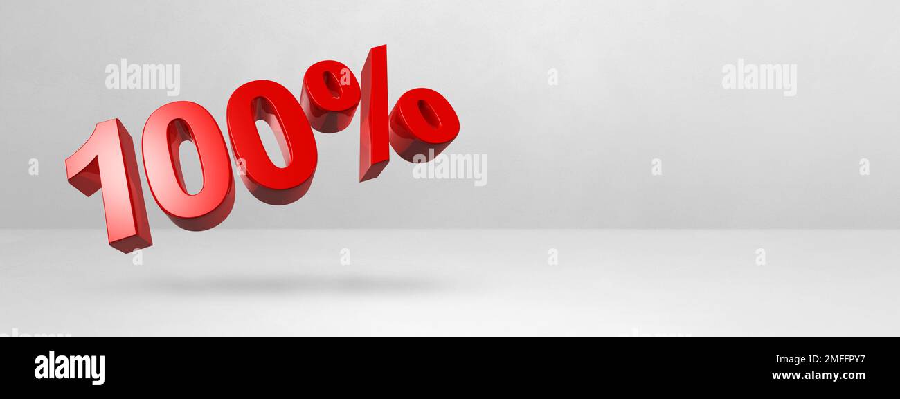 100% numero rosso. 3D illustrazione isolata su bianco. Banner orizzontale Foto Stock