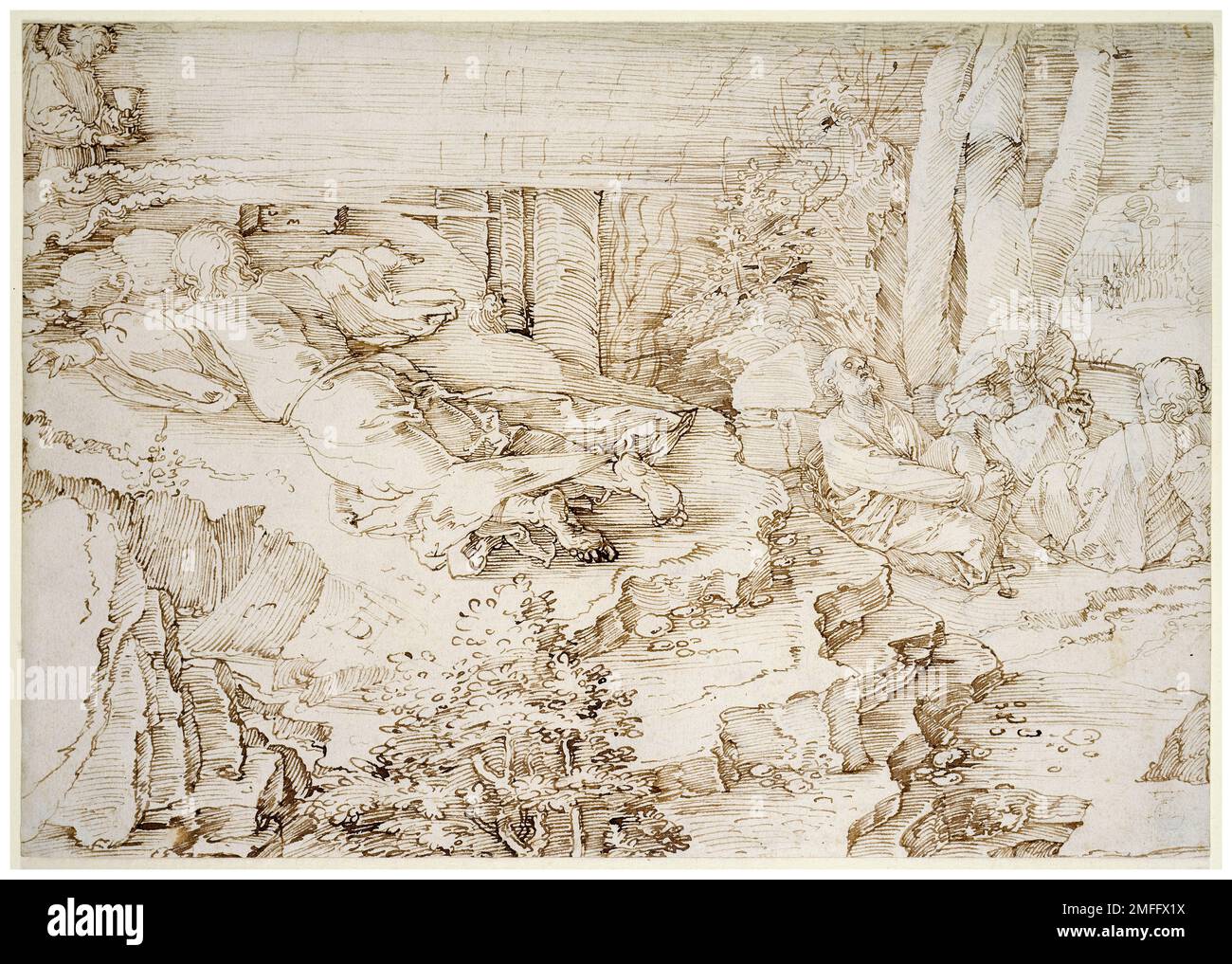 Albrecht Durer, agonia nel giardino, disegno in penna e inchiostro, 1521 Foto Stock