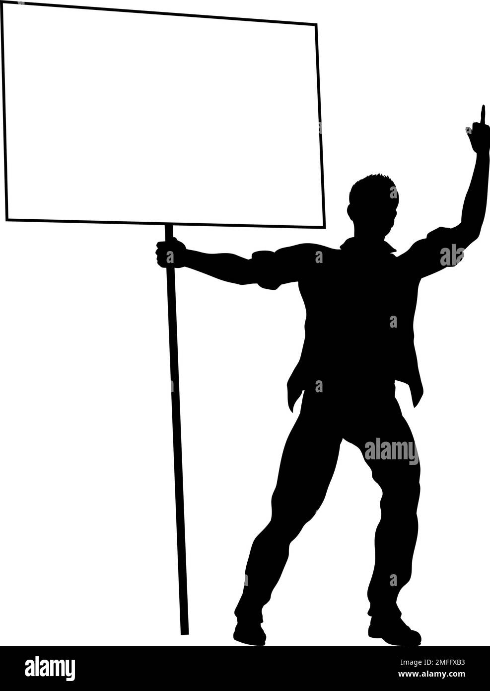 Protesta Rally marzo Picket segno Silhouette persona Illustrazione Vettoriale