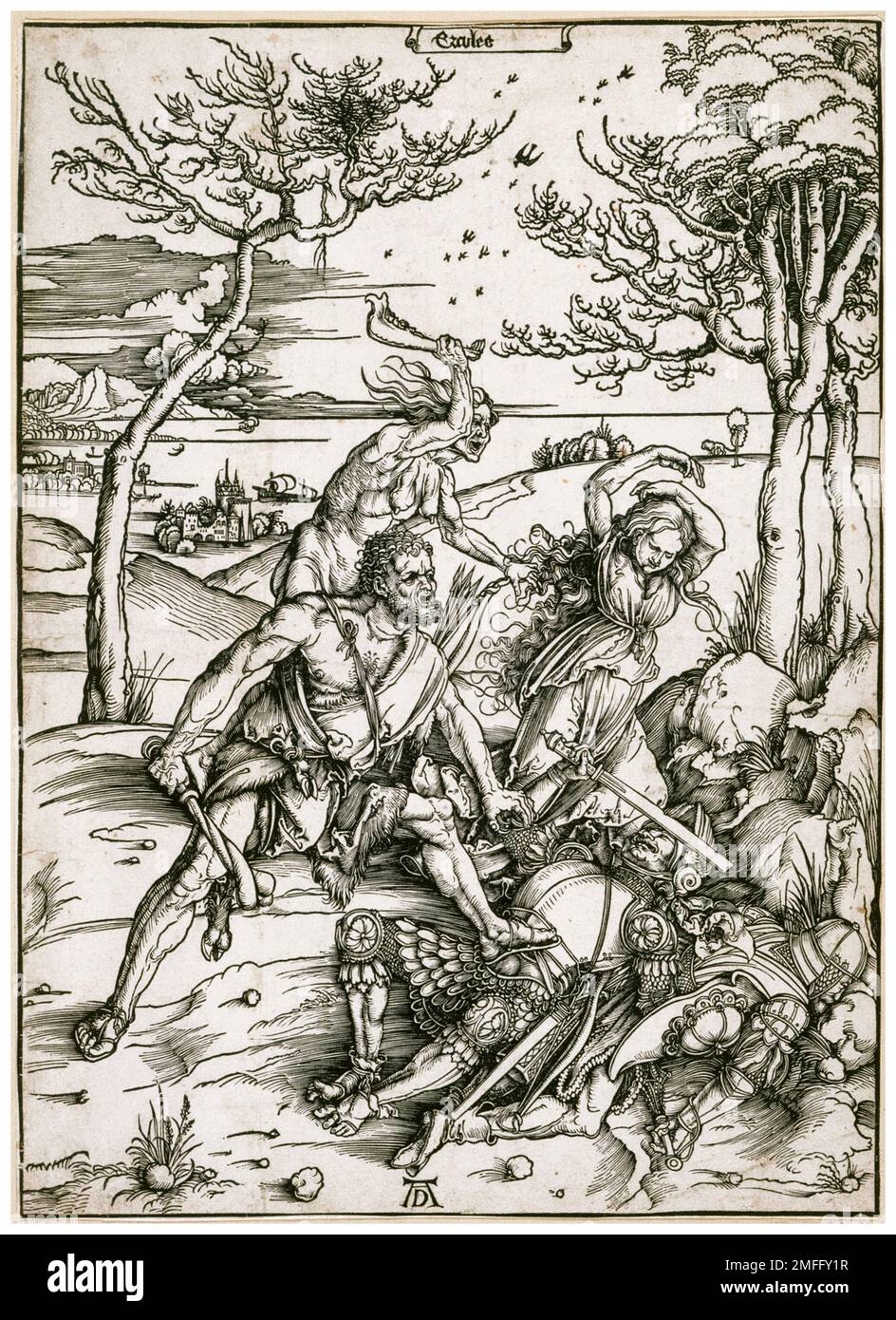 Albrecht Durer, Ercole (Ercole uccide i Molionidi, Ercole e Cacus), stampa di legno, circa 1496 Foto Stock