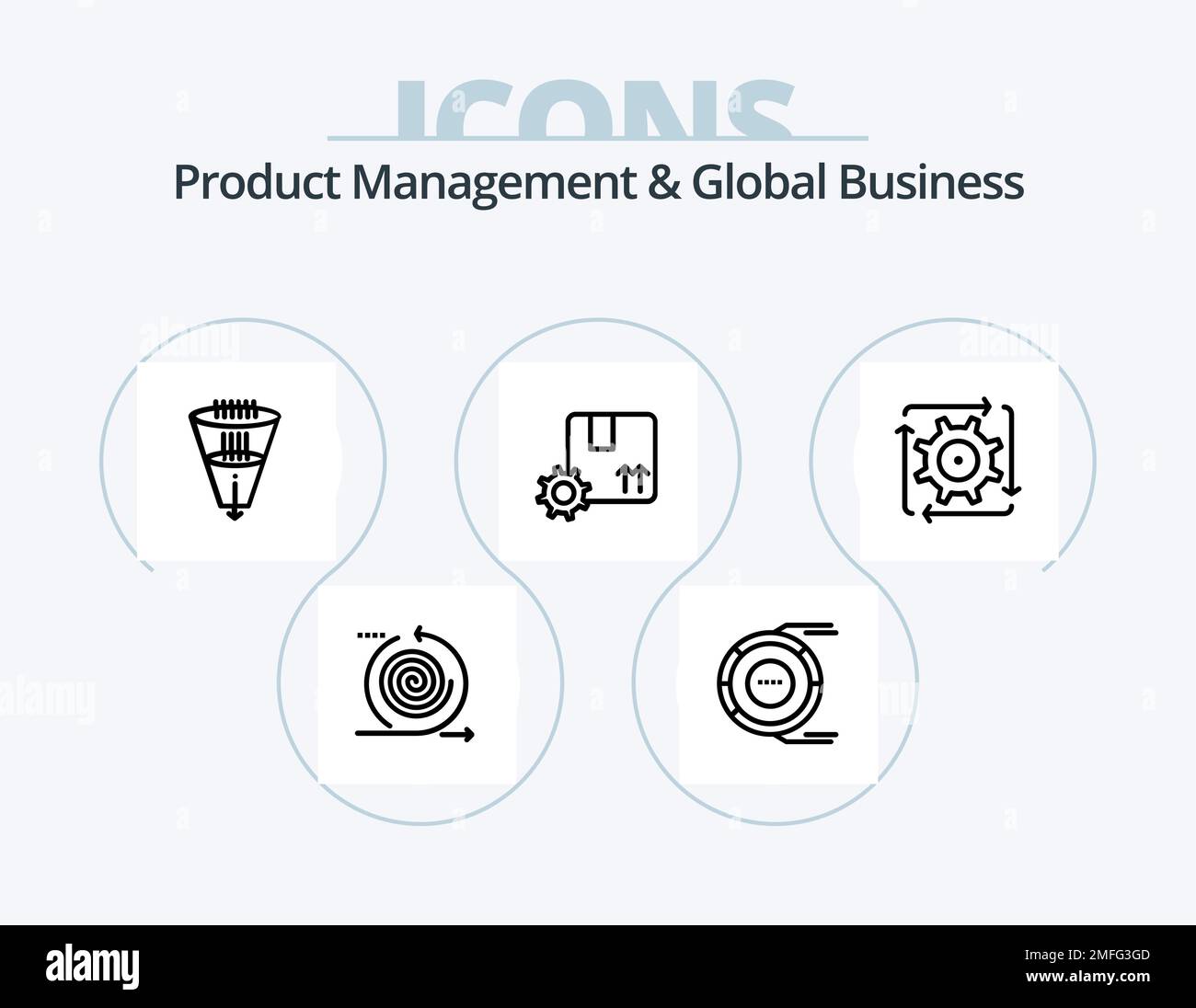 Gestione dei prodotti e Global Business Line Icon Pack 5 Icon Design. gestione. business. prodotto. iterazione. sviluppo Illustrazione Vettoriale