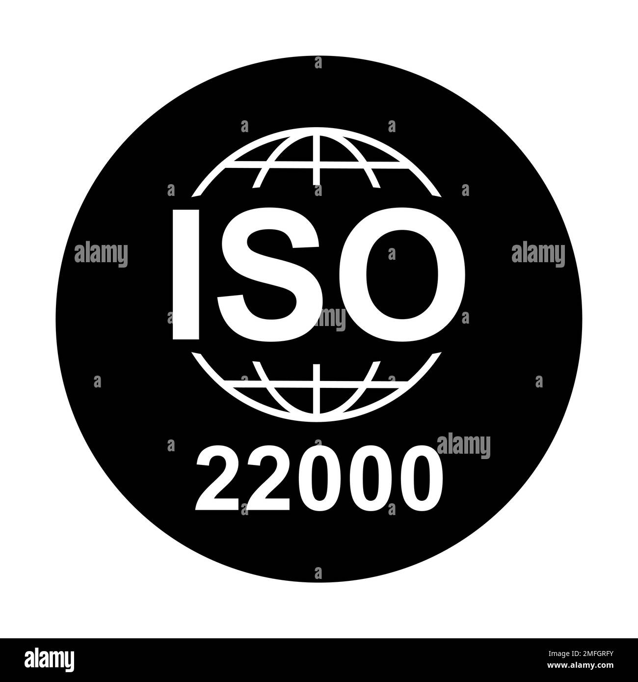Icona ISO 22000. Sistemi di gestione degli alimenti. Simbolo di qualità standard. Segno del pulsante vettore isolato su sfondo nero . Illustrazione Vettoriale