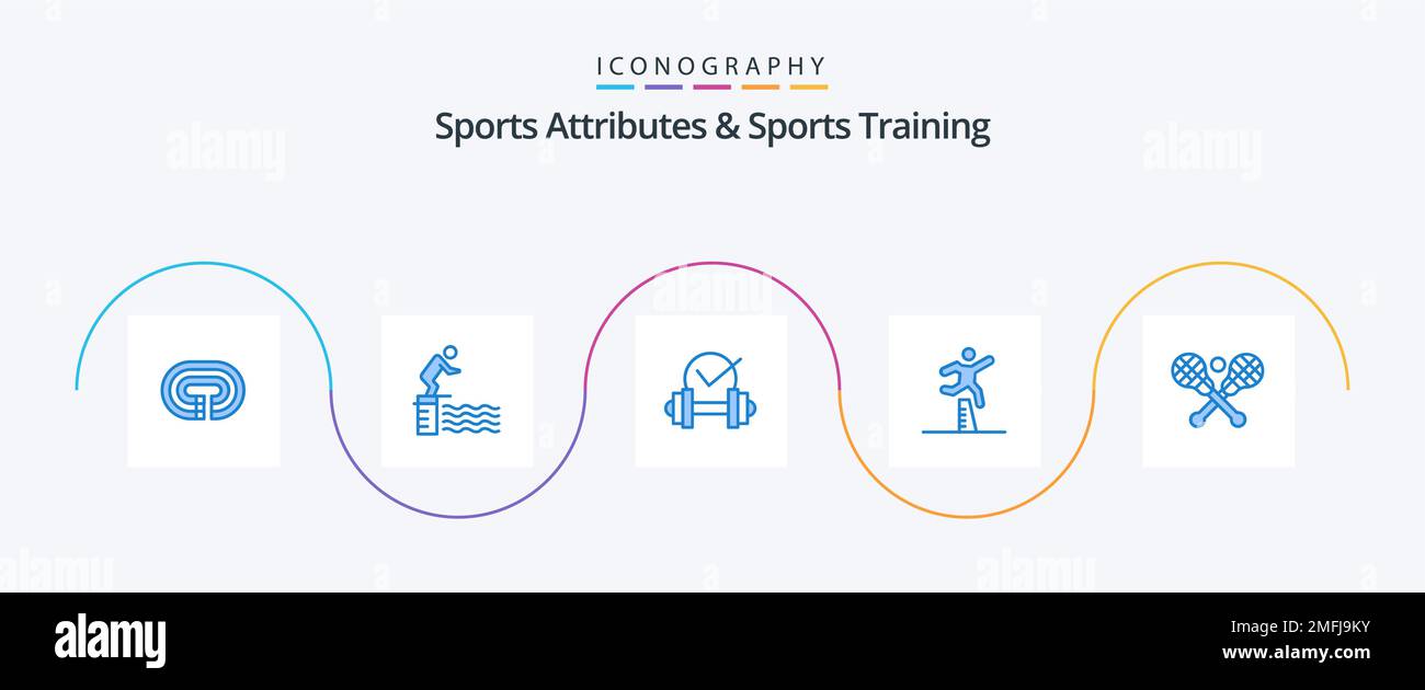 Sports atributes e Sports Training Blue 5 Icon Pack incluso Steeplechase. runner. sport. saltando. sport Illustrazione Vettoriale