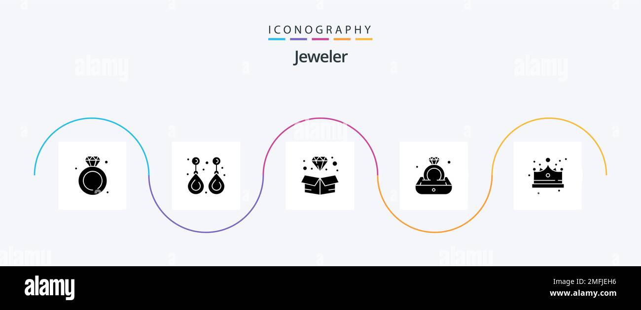 Pacchetto icone Jewellery Glyph 5 incluso regalo. gioielli. prezioso. diamante. gioiello Illustrazione Vettoriale