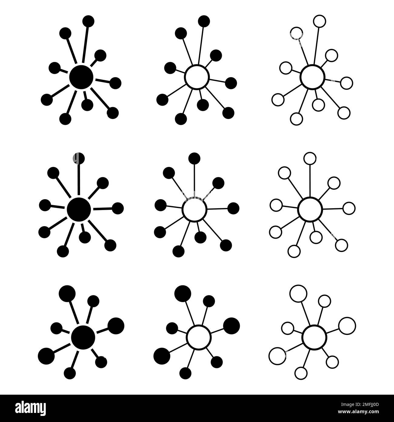 Set di icone flat network Hub, connetti struttura vettore simbolo sfondo isolato, sistema tecnologico . Illustrazione Vettoriale