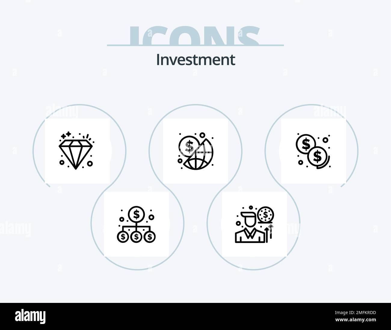 Linea di investimento Icon Pack 5 Icon Design. denaro. pagamento. finanza. investimento. globale Illustrazione Vettoriale