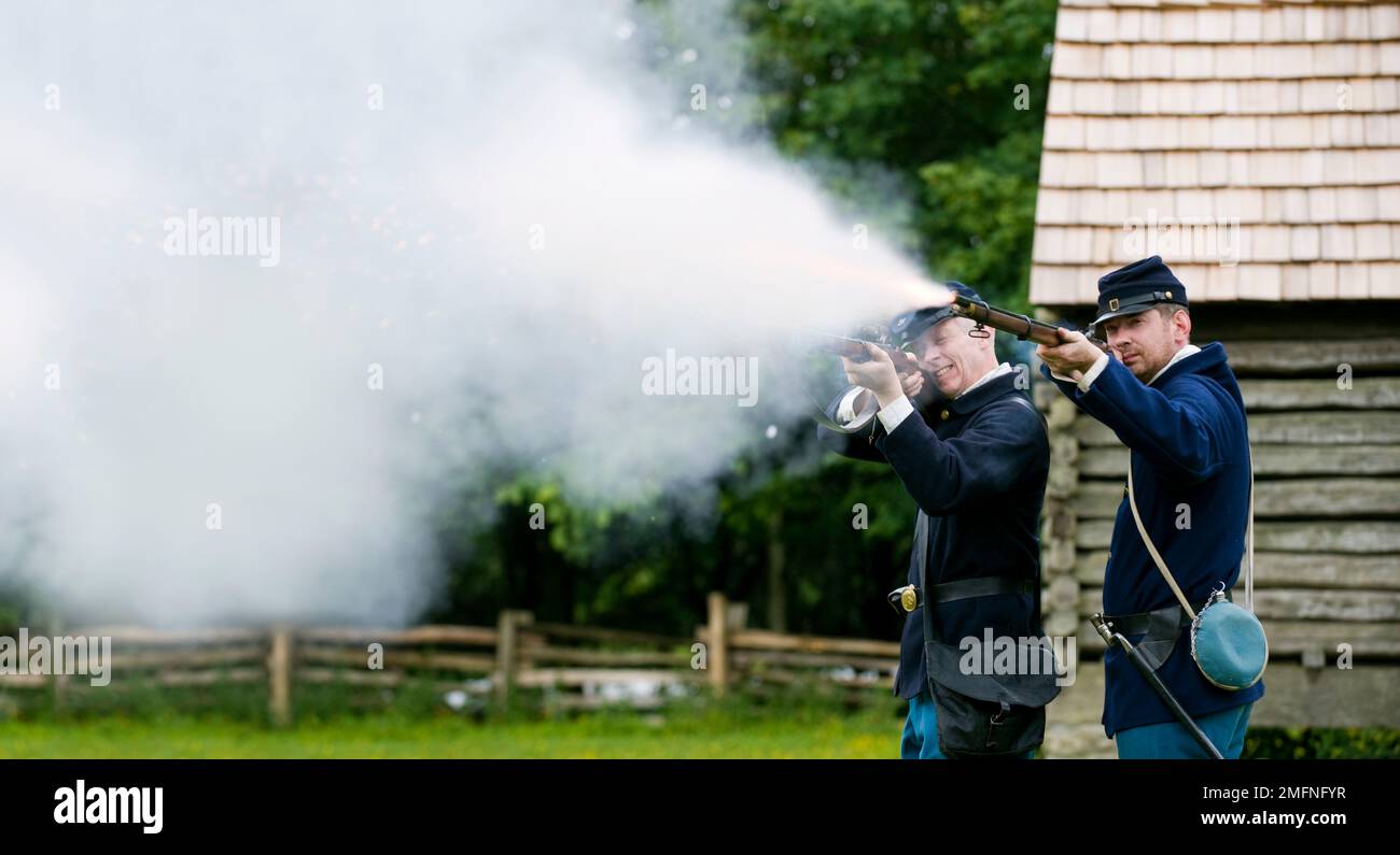 4th luglio, festa dell'Indipendenza all'Ulster American Folk Park, County Tyrone, Irlanda del Nord Foto Stock