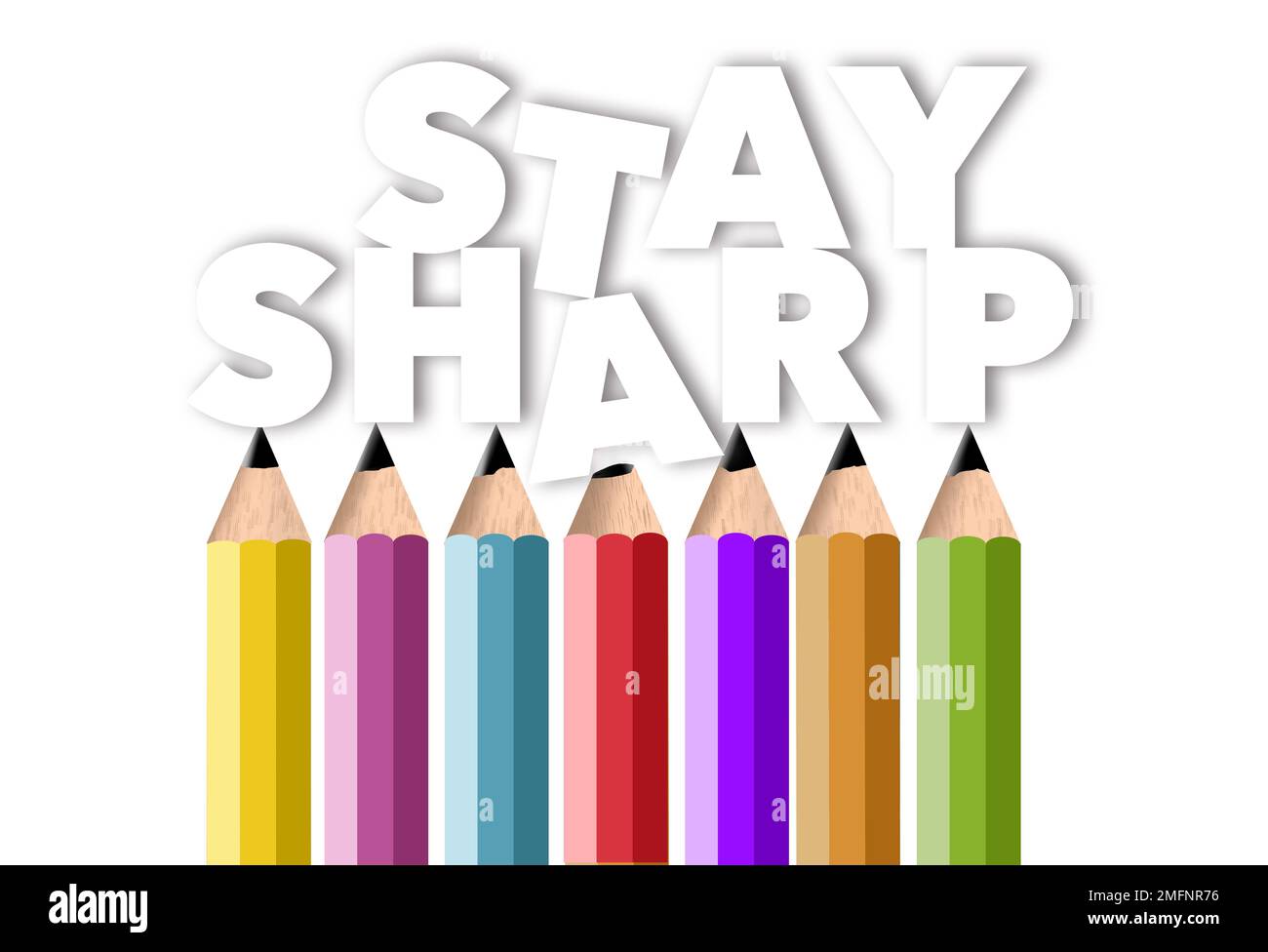 Le matite appuntite tengono le parole rimangono affilate mentre una matita opaca lascia che una coppia di lettere cadano sotto gli altri in un'illustrazione 3-d circa l'acum di affari Foto Stock