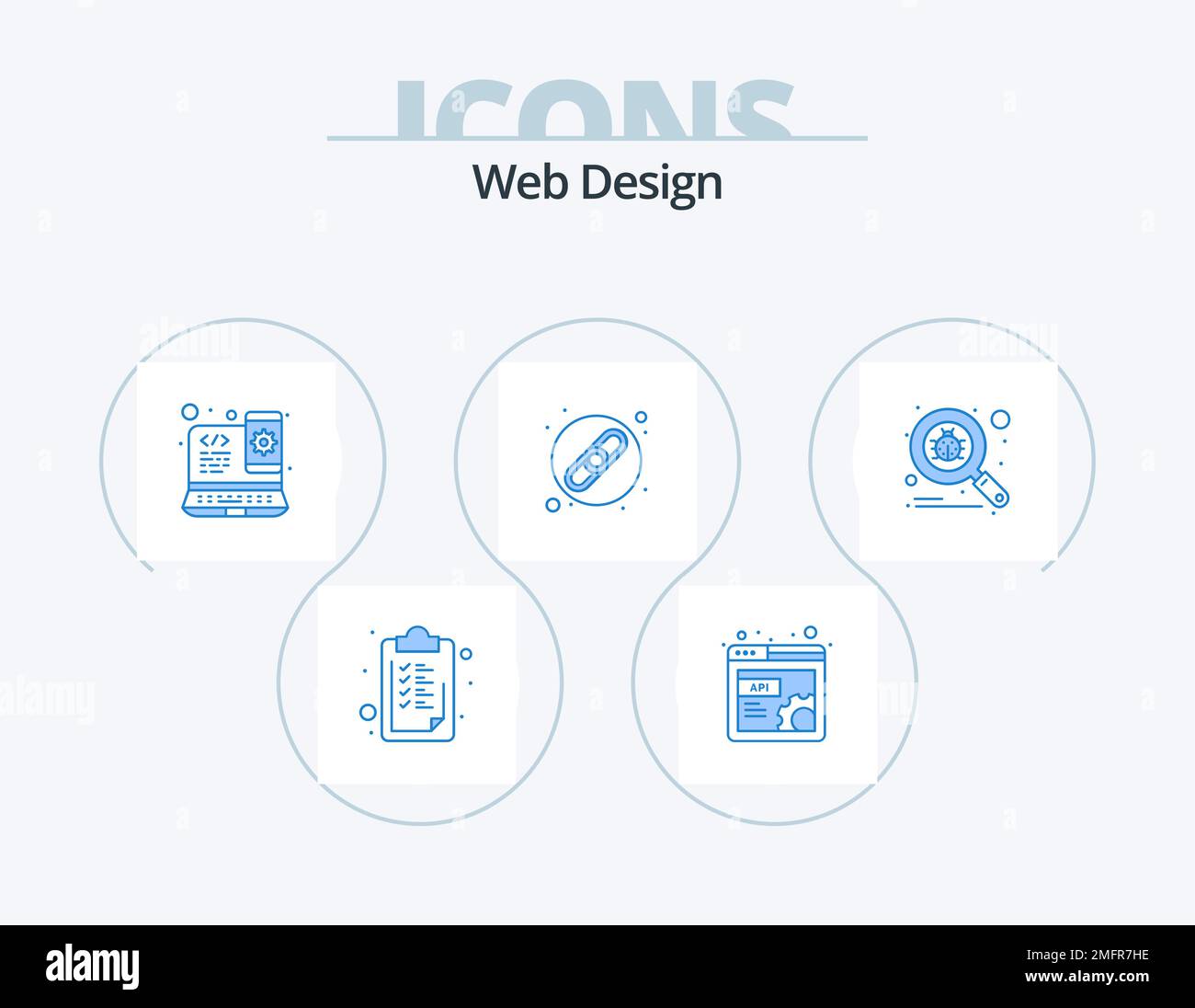 Web Design Blue Icon Pack 5 Icon Design. virus. scansione. reattivo. bug. collegamento Illustrazione Vettoriale