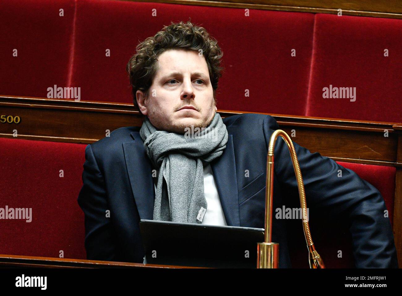 Parigi, Francia. 24th Jan, 2023. Julien Bayou (EELV) durante una sessione di interrogazioni al governo presso l'Assemblea Nazionale di Parigi, in Francia, il 24 gennaio 2023. Foto di Victor Joly/ABACAPRESS.COM Credit: Victor Joly/Alamy Live News Foto Stock