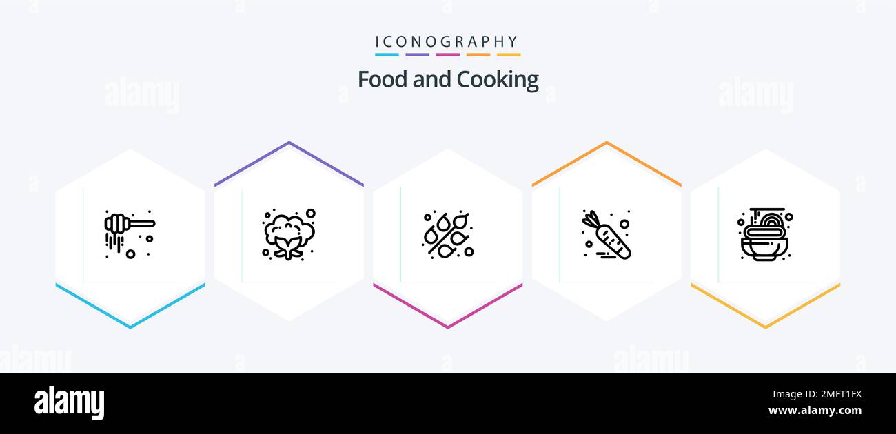 Food 25 Line pacchetto icone che include . spaghetti. cibo. pasta. verdure Illustrazione Vettoriale