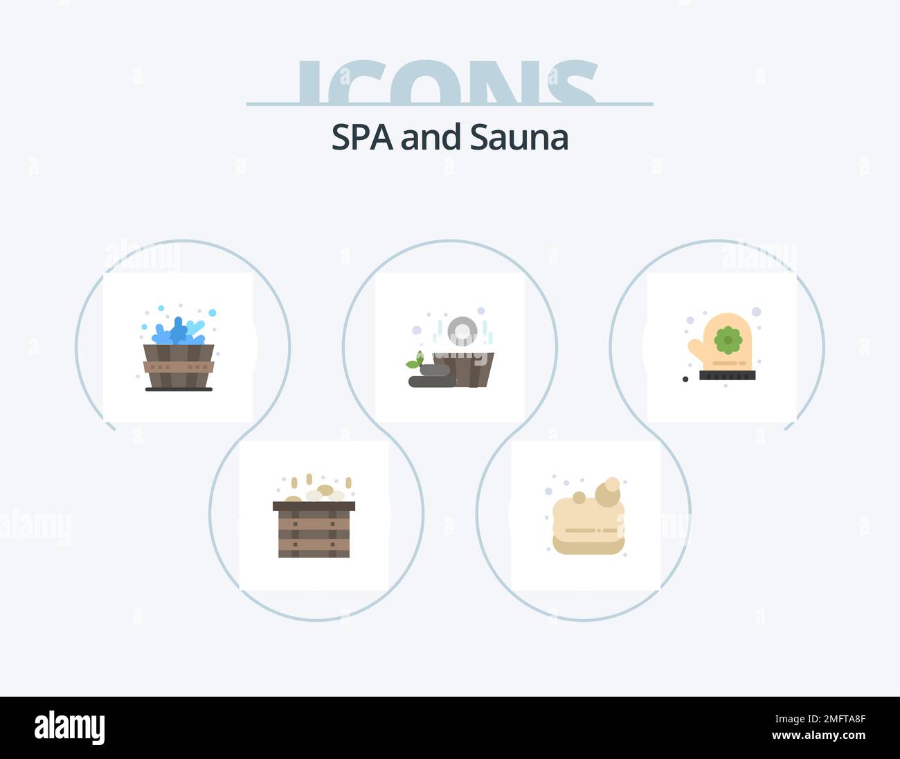 Sauna Flat Icon Pack 5 Icon Design. . . centro benessere. sauna. forno mitt Illustrazione Vettoriale