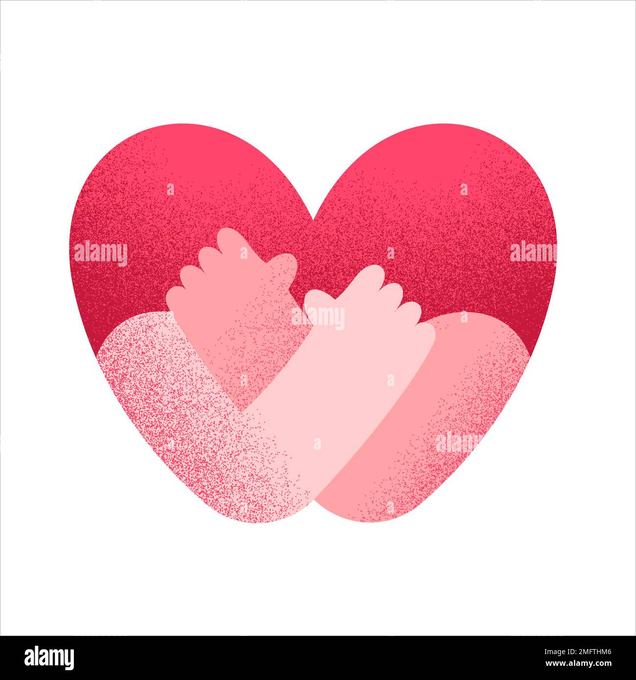 cuore che abbraccia l'illustrazione testurizzata del concetto di amore, concetto di auto abbraccio Foto Stock