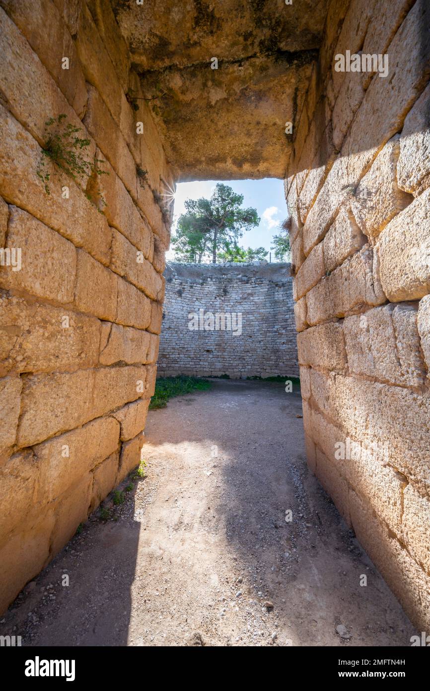 Tomba dei leoni, Tomba di Tholos, Micene, Sito archeologico greco, Peloponneso, Grecia Foto Stock