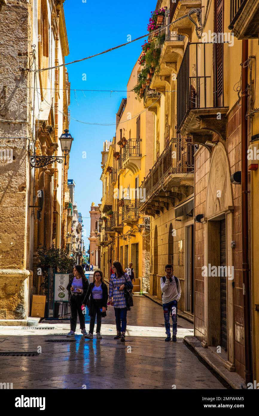 Vicoli della città vecchia, Marsala, Sicilia, Marsala, Sicilia, Italia Foto Stock