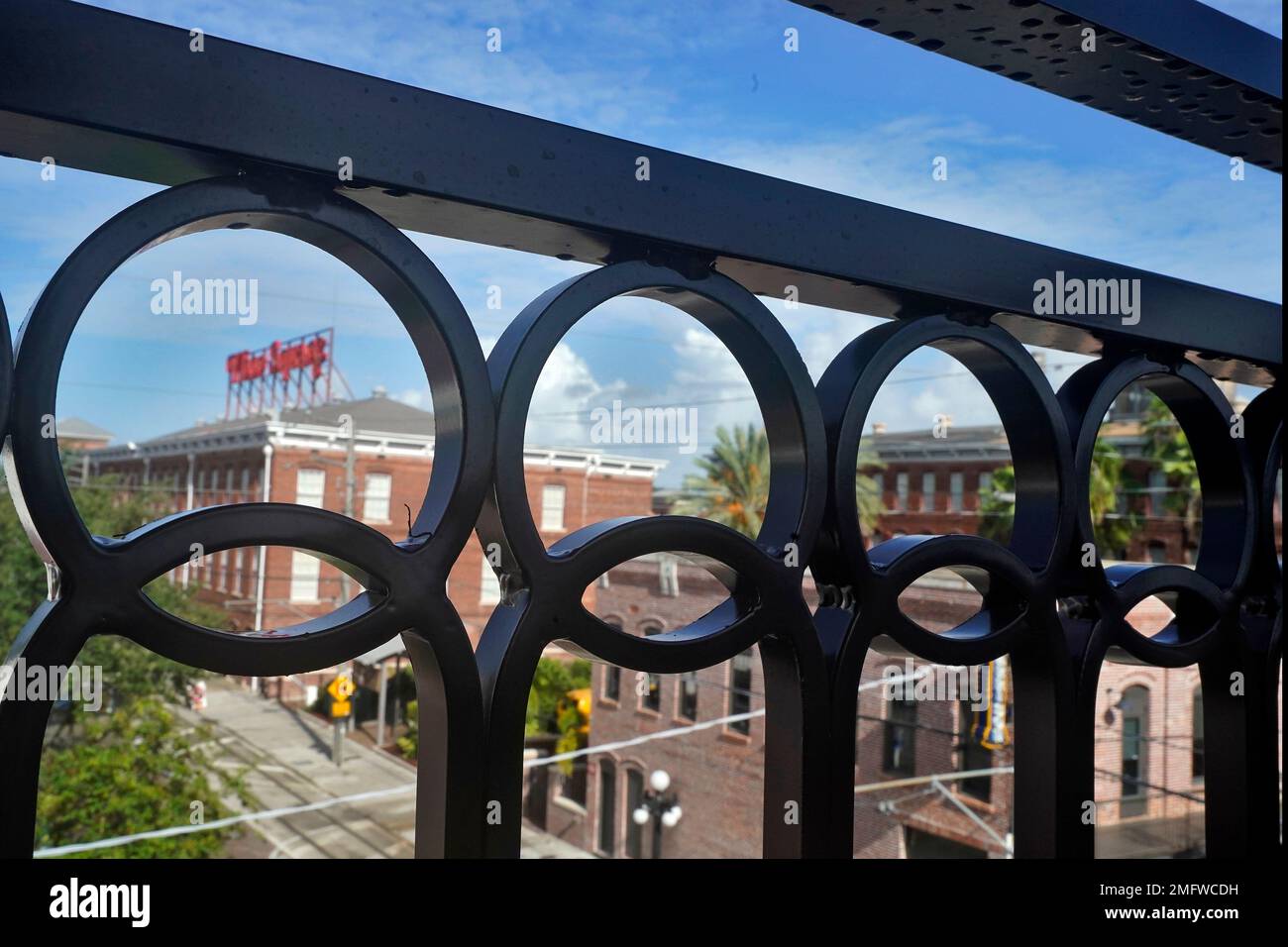 Wrought Iron railings on a balcony at the Hotel Haya overlooking Ybor ...