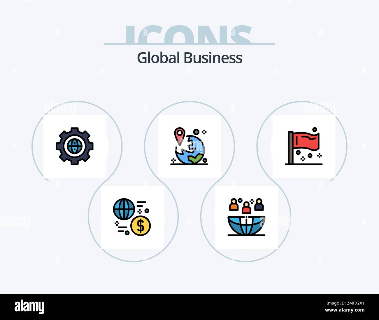 Global Business Line pacchetto icone riempito 5 icona Design. finanza. banca. mano. mercato. dati Illustrazione Vettoriale